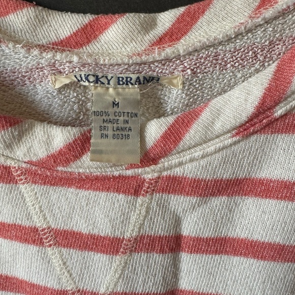 Lucky Brand White and Coral Striped Scoop Neck Sweater - Picture 2 of 5